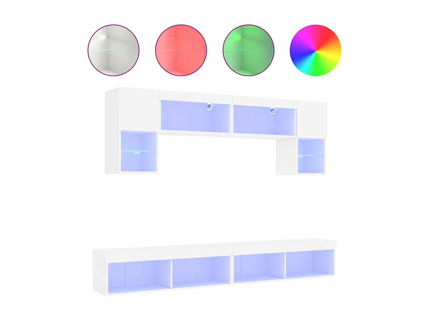 Kasperi  Unités murales TV avec LED 6 pcs blanc bois d'ingénierie