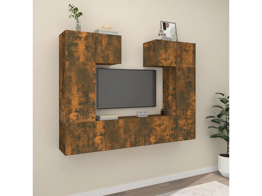 Nawal  Ensemble de meubles TV 6 pcs Chêne fumé Bois d'ingénierie