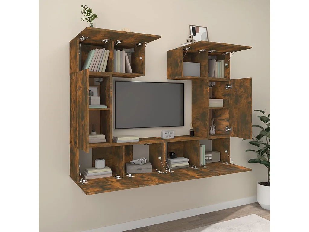 Nawal  Ensemble de meubles TV 6 pcs Chêne fumé Bois d'ingénierie