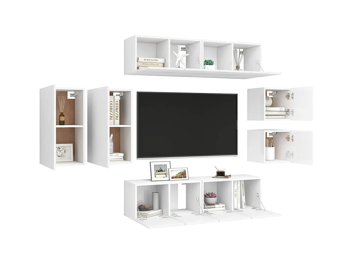Rebecca  Ensemble de meubles TV 8 pcs Blanc Bois d'ingénierie