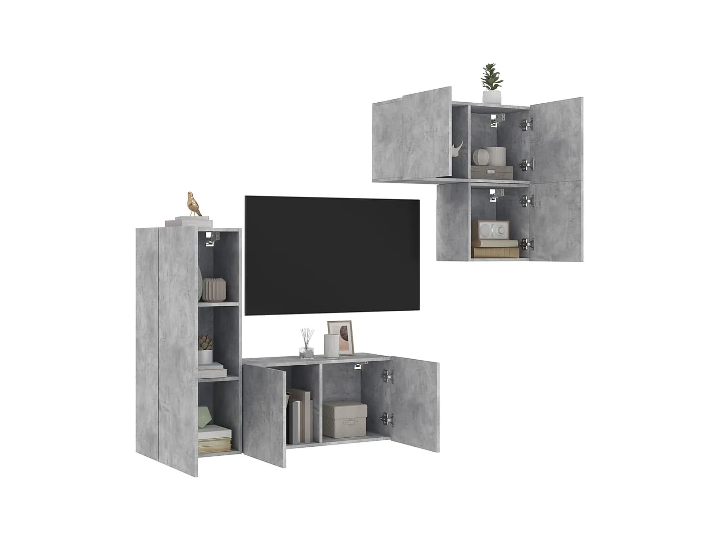 Gabriele Pietro  Unités murales TV 4 pcs gris béton bois d'ingénierie