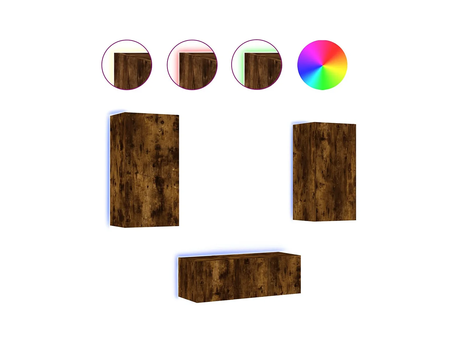 Bjerringbro  Unités murales TV avec LED 4 pcs chêne fumé bois d'ingénierie