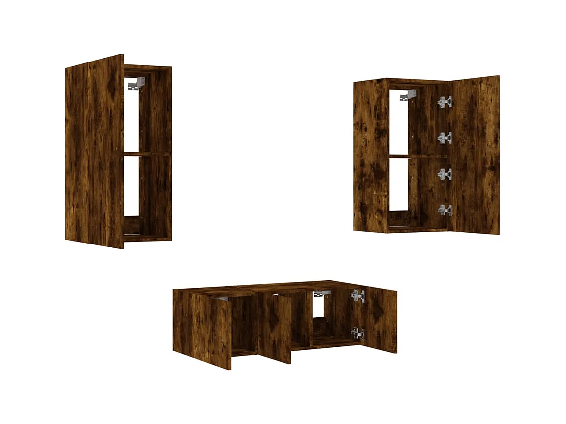 Bjerringbro  Unités murales TV avec LED 4 pcs chêne fumé bois d'ingénierie