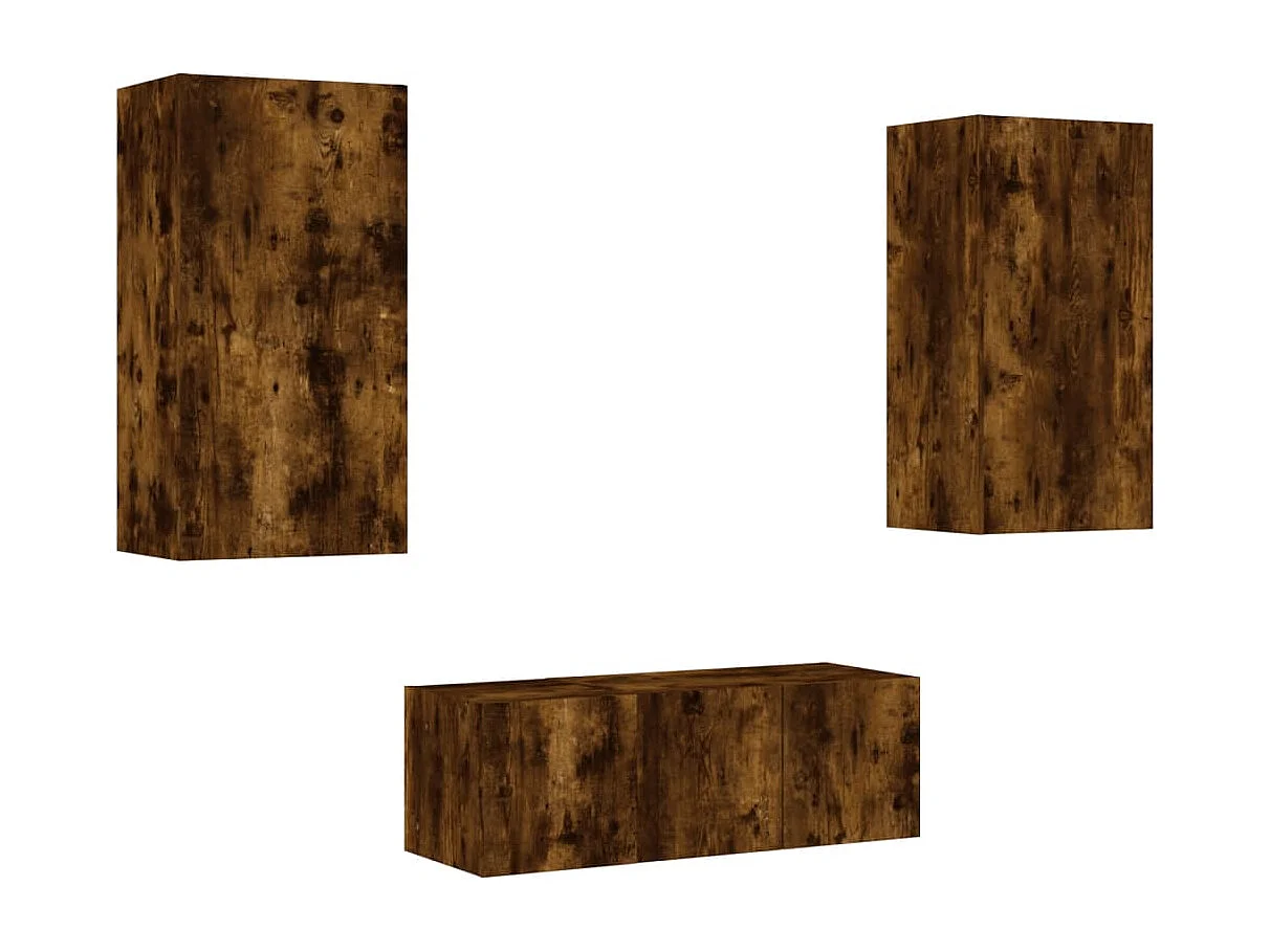 Bjerringbro  Unités murales TV avec LED 4 pcs chêne fumé bois d'ingénierie