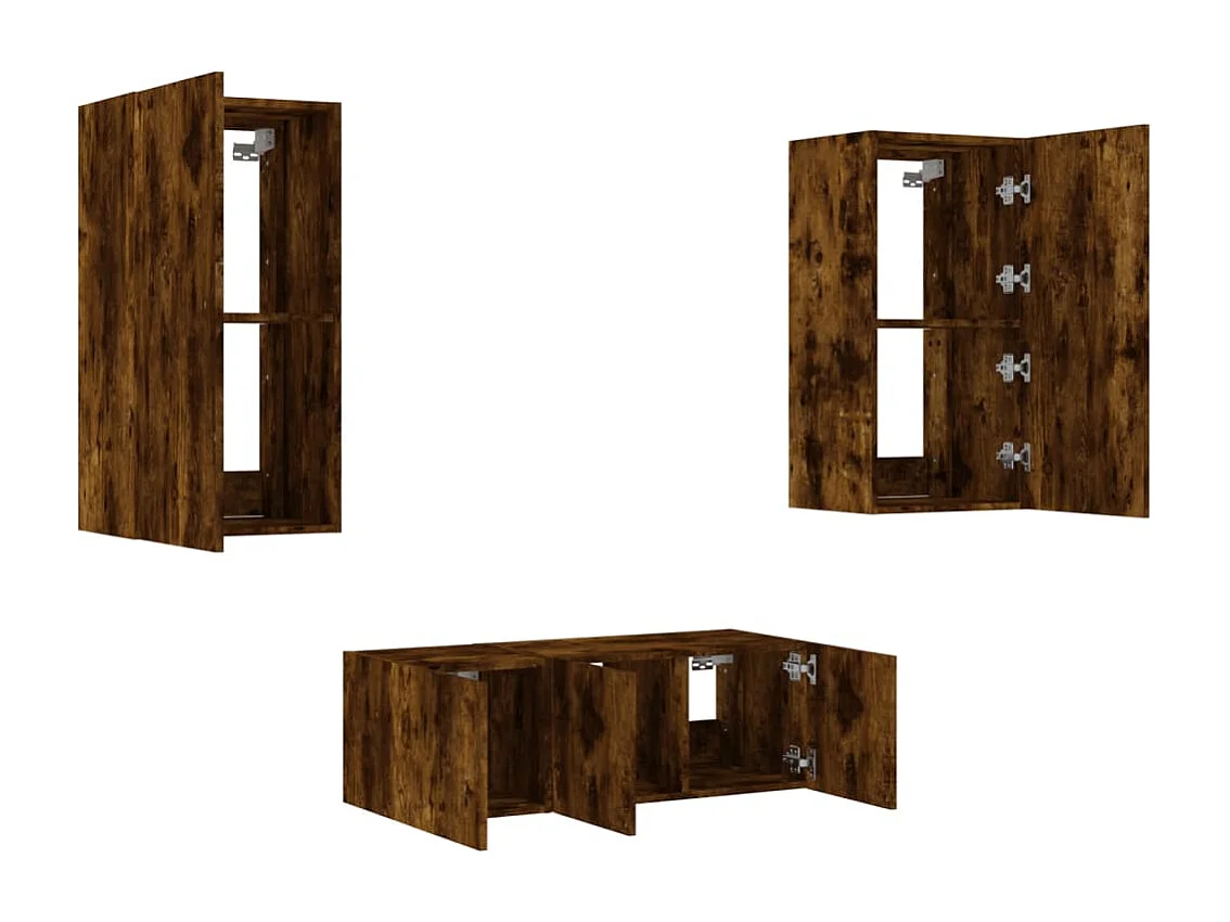 Bjerringbro  Unités murales TV avec LED 4 pcs chêne fumé bois d'ingénierie