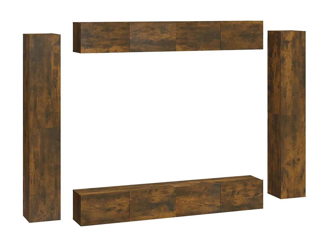 Varde  8-delige Tv-meubelset bewerkt hout gerookt eikenkleurig