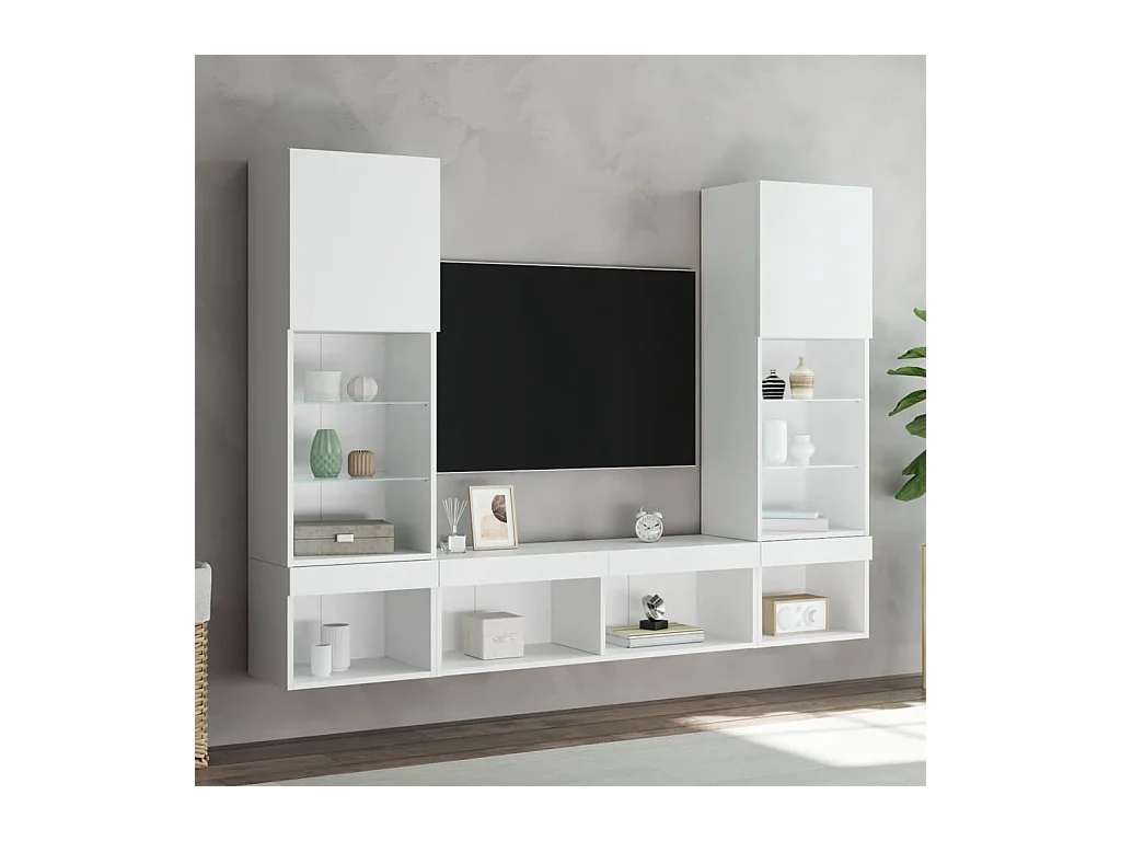 Claire-Anne-Élise  Unités murales TV avec LED 5 pcs blanc bois d'ingénierie