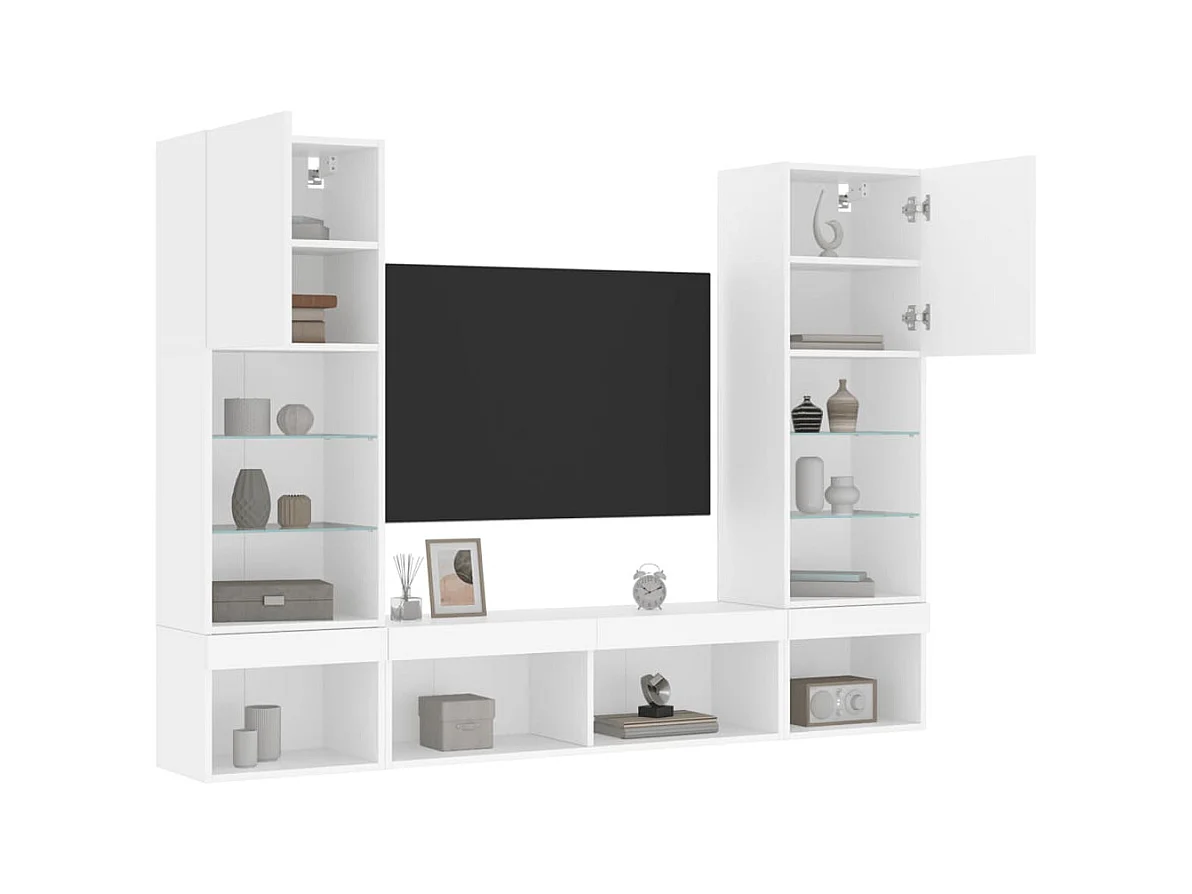 Claire-Anne-Élise  Unités murales TV avec LED 5 pcs blanc bois d'ingénierie