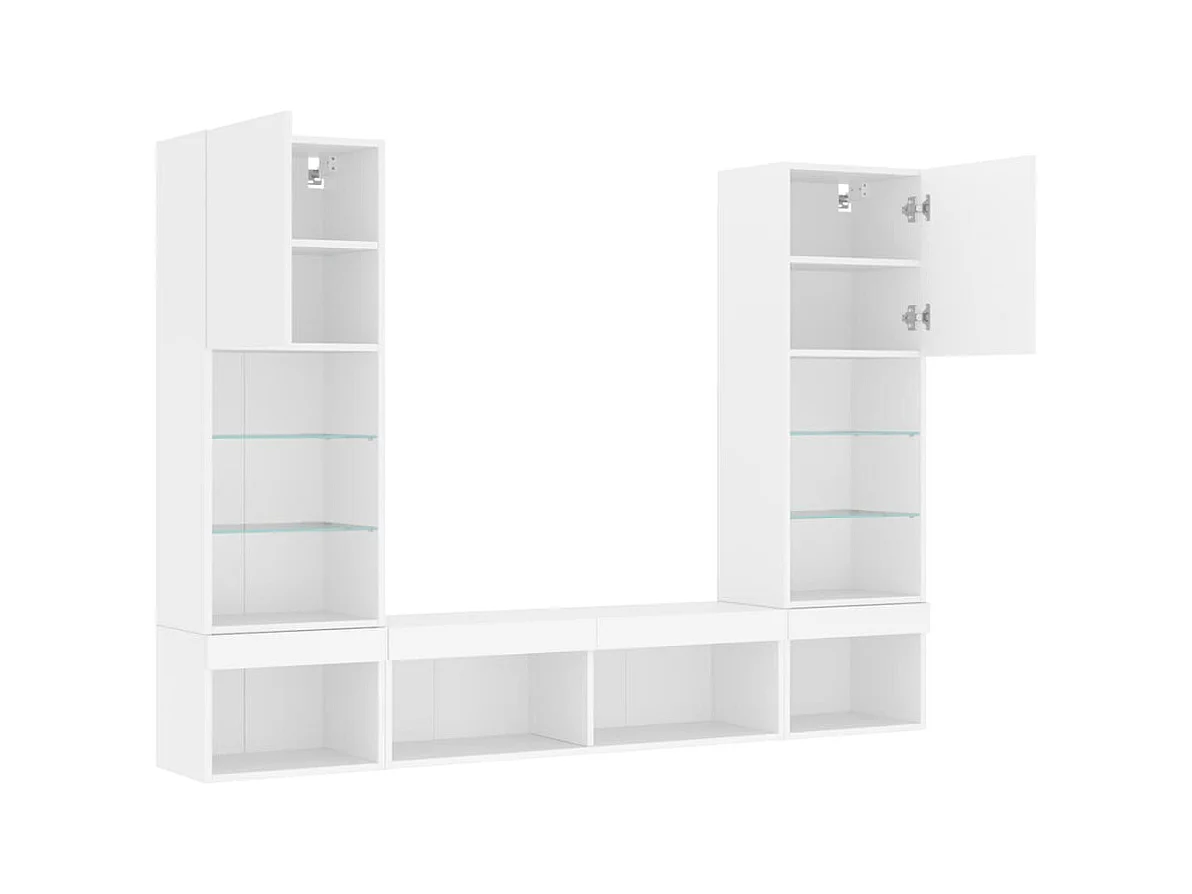 Claire-Anne-Élise  Unités murales TV avec LED 5 pcs blanc bois d'ingénierie