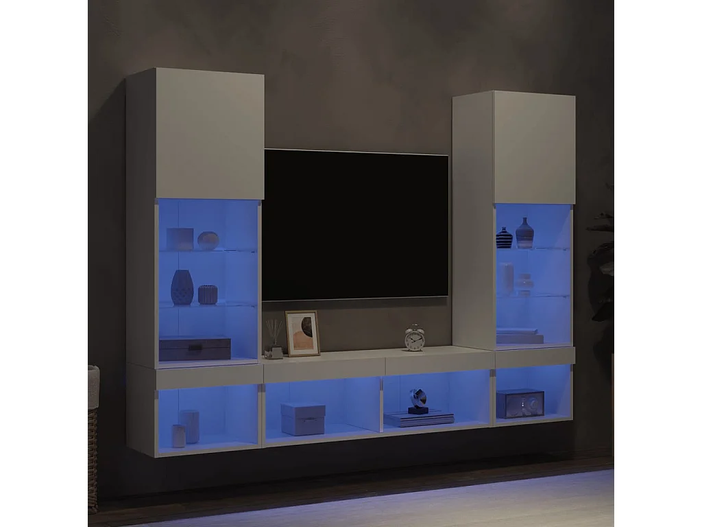 Claire-Anne-Élise  Unités murales TV avec LED 5 pcs blanc bois d'ingénierie