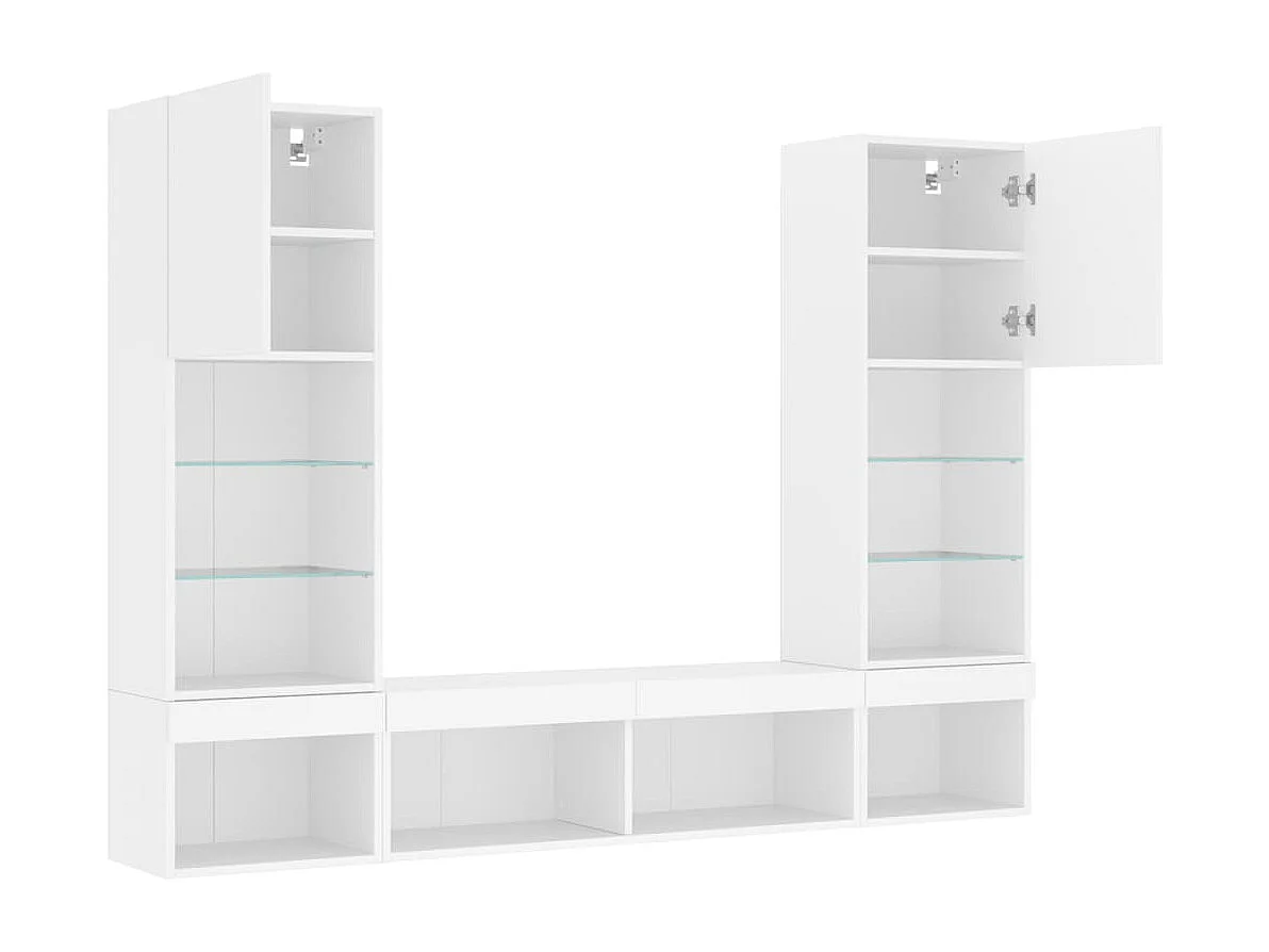 Claire-Anne-Élise  Unités murales TV avec LED 5 pcs blanc bois d'ingénierie