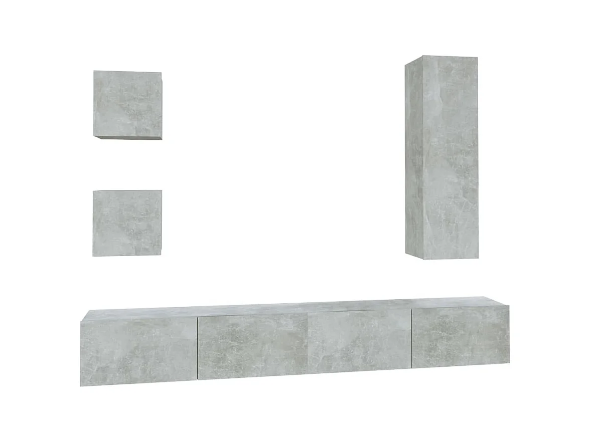 Garden Furniture -  Ensemble de meubles TV 5 pcs Gris béton Bois d'ingénierie