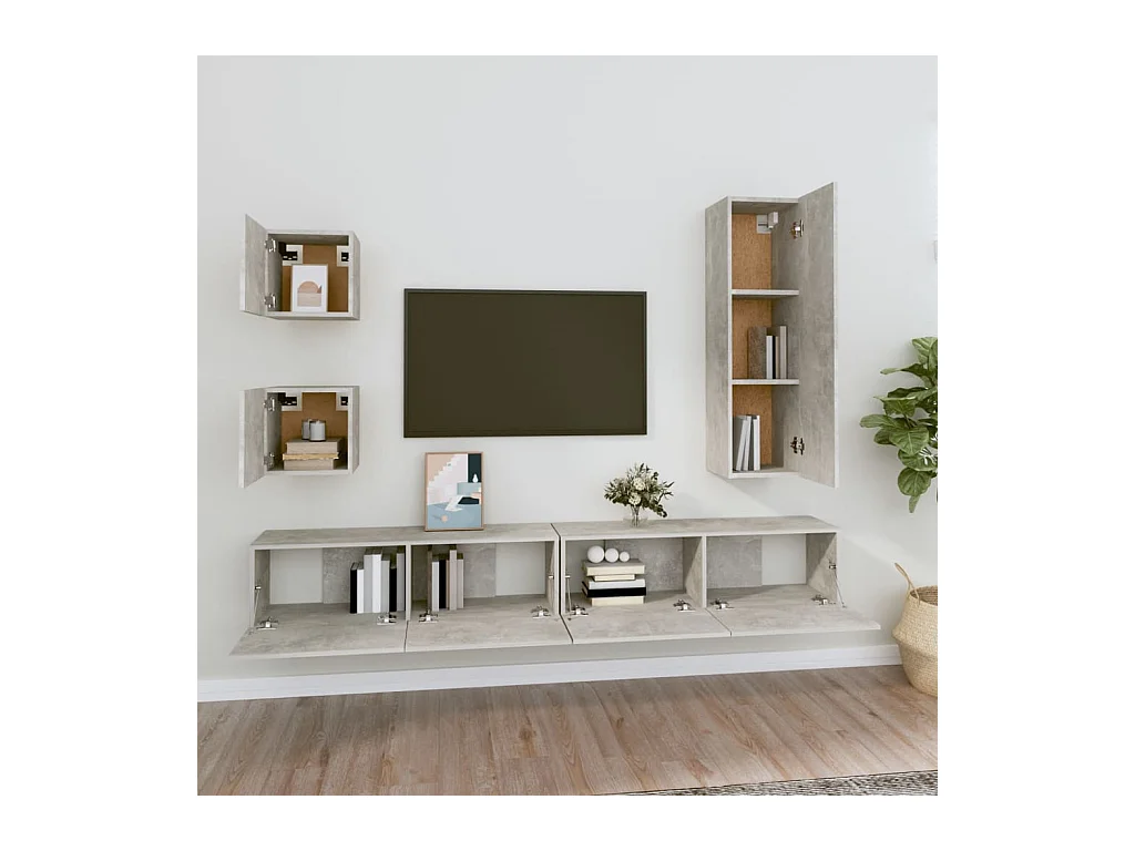 Garden Furniture -  Ensemble de meubles TV 5 pcs Gris béton Bois d'ingénierie