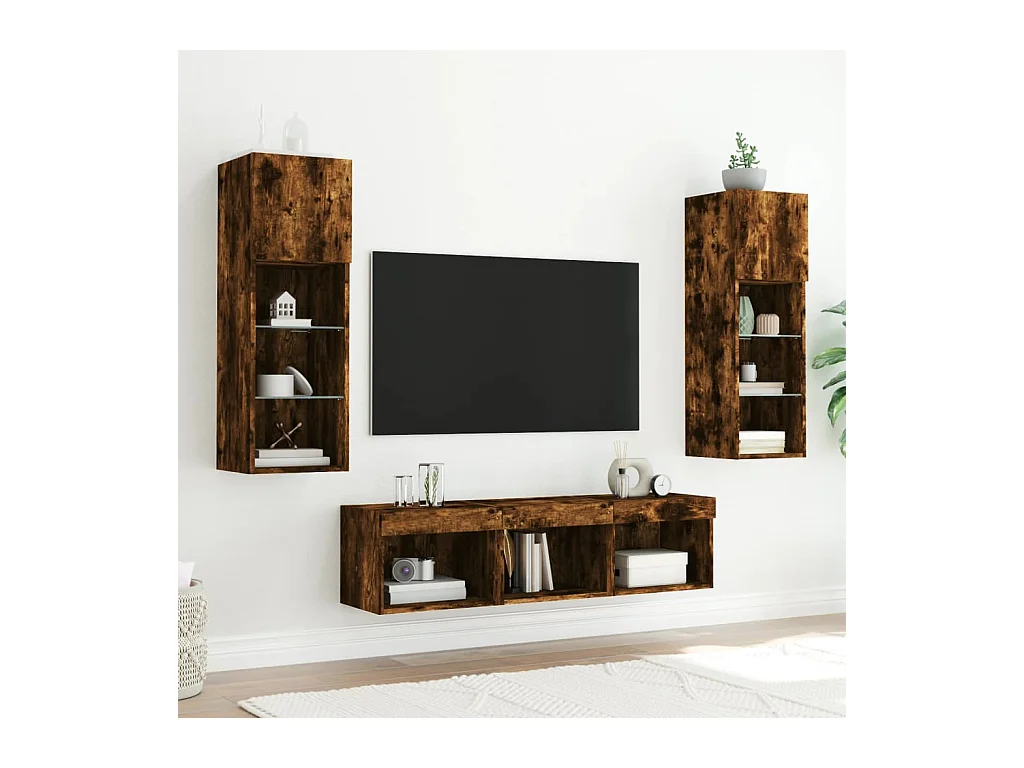 Relmar  Unités murales TV avec LED 5 pcs chêne fumé bois d'ingénierie