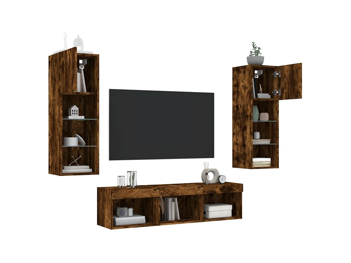 Relmar  Unités murales TV avec LED 5 pcs chêne fumé bois d'ingénierie