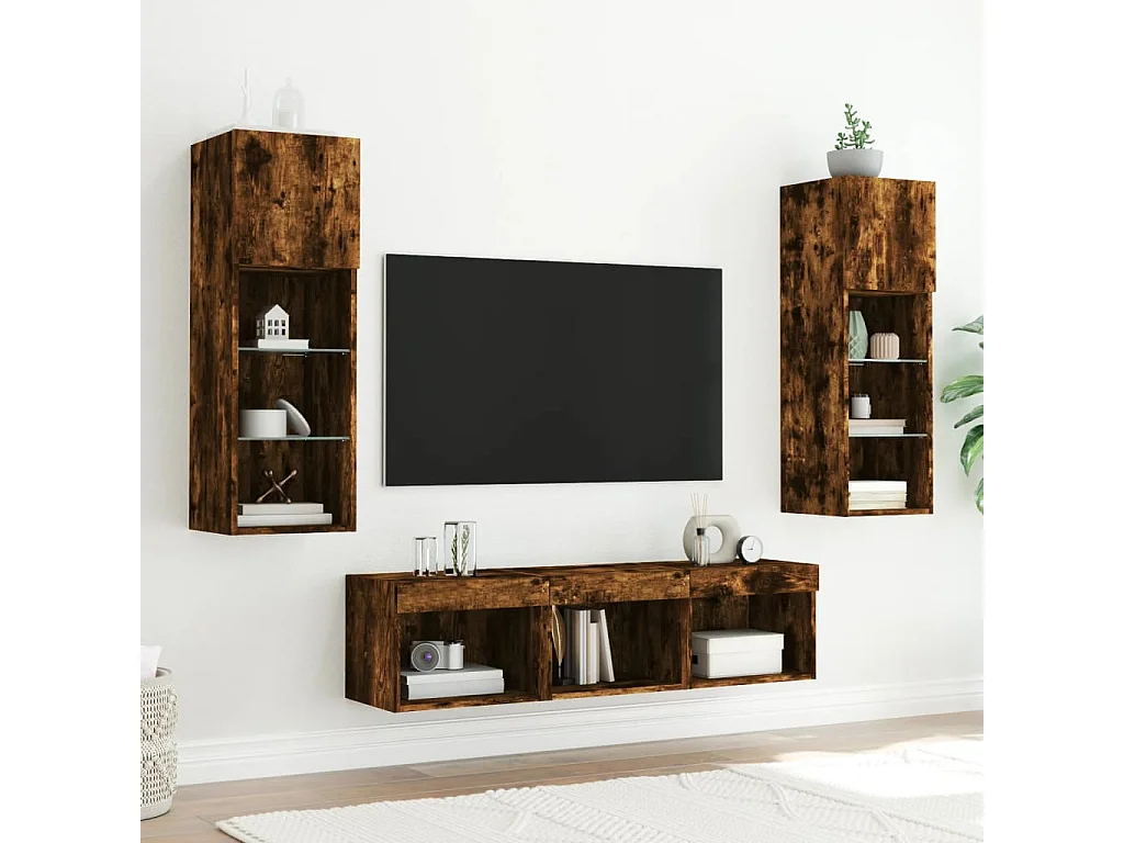 Relmar  5-delige tv-wandmeubelset met LED bewerkt hout gerookt eiken