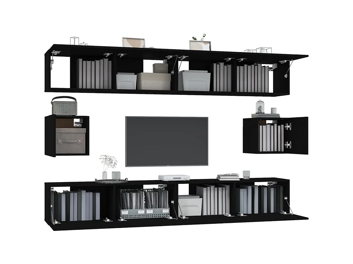Hollola  Ensemble de meubles TV 6 pcs Noir Bois d'ingénierie