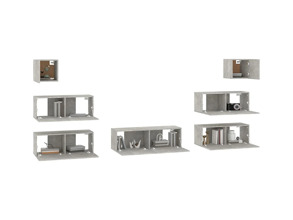 Aadil  Ensemble de meubles TV 7 pcs Gris béton Bois d'ingénierie