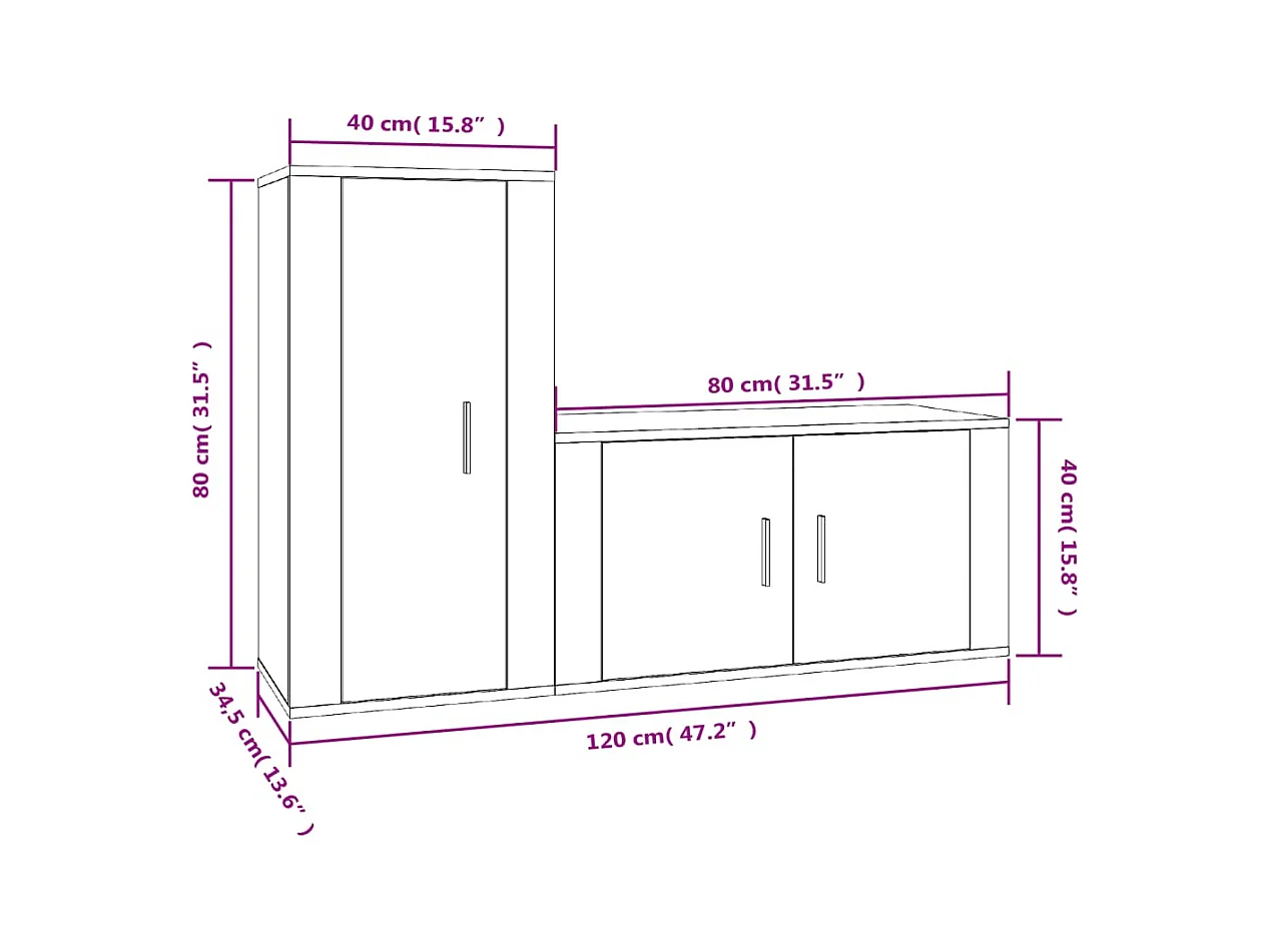 Adam  Ensemble de meubles TV 2 pcs Sonoma gris Bois d'ingénierie