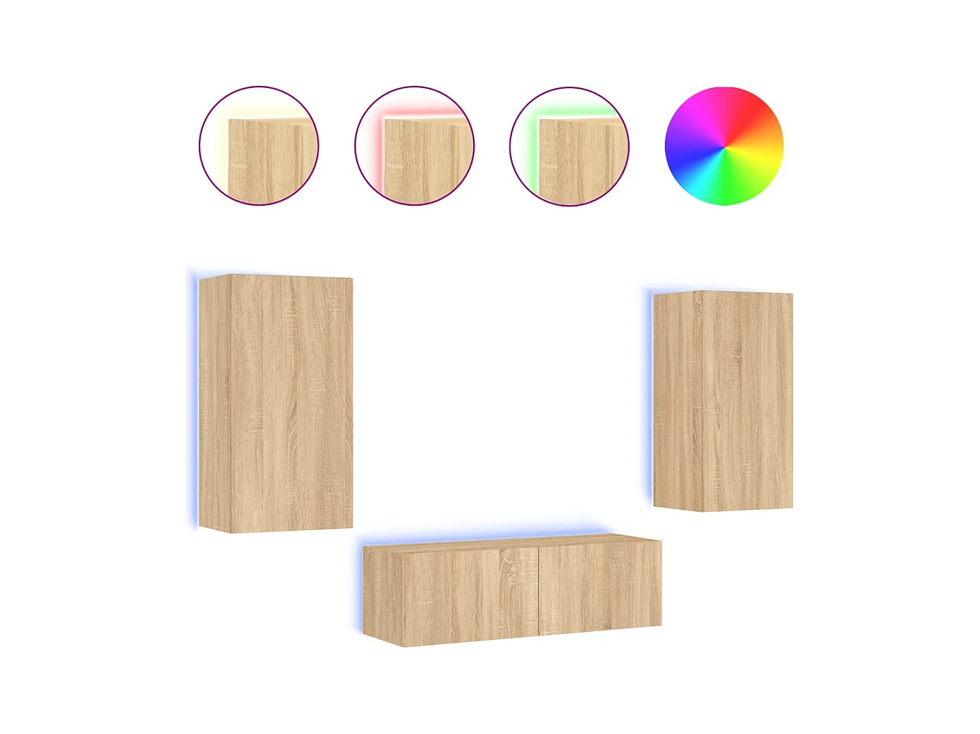 Chance  Meuble TV muraux 3 pcs avec lumières LED chêne sonoma