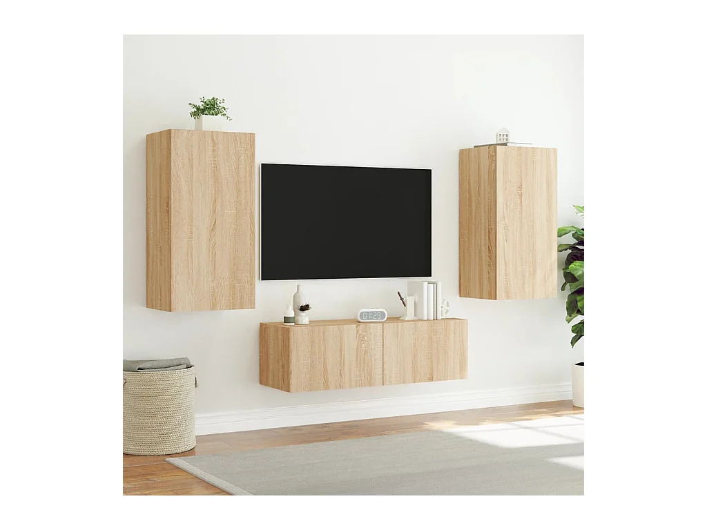 Chance  Meuble TV muraux 3 pcs avec lumières LED chêne sonoma