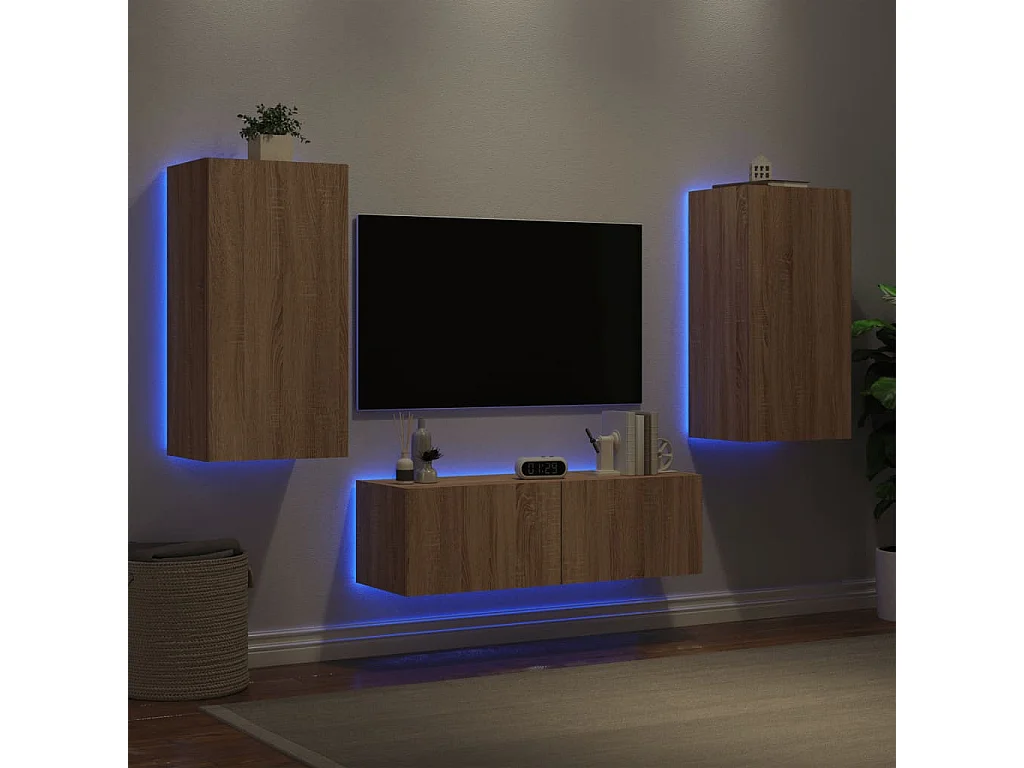 Chance  Meuble TV muraux 3 pcs avec lumières LED chêne sonoma