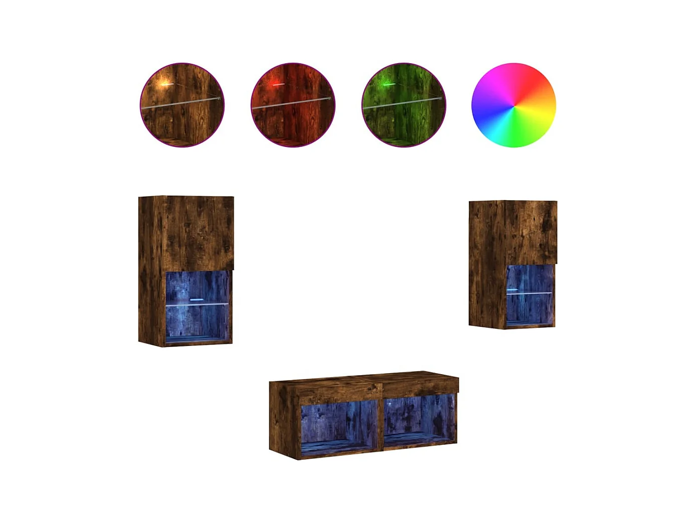 Cecilia Fernanda  Meuble TV muraux 4 pcs avec lumières LED chêne fumé