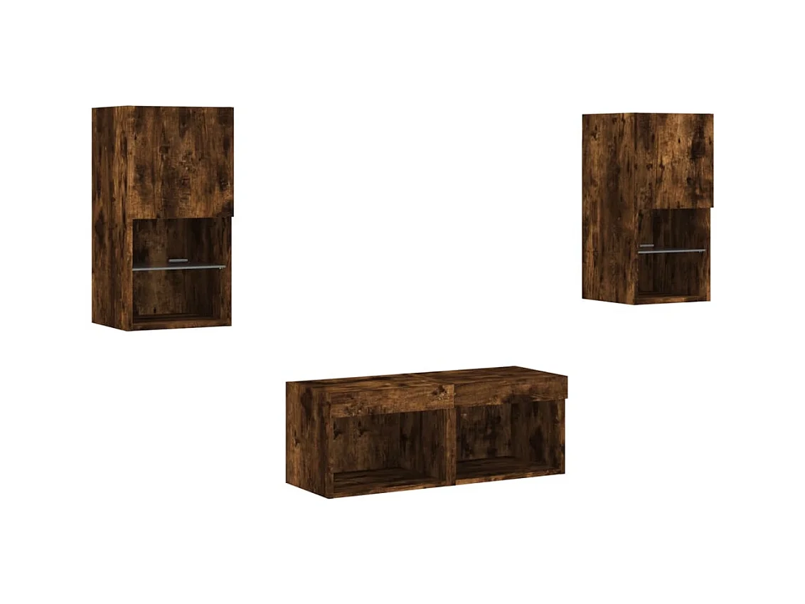 Cecilia Fernanda  Meuble TV muraux 4 pcs avec lumières LED chêne fumé