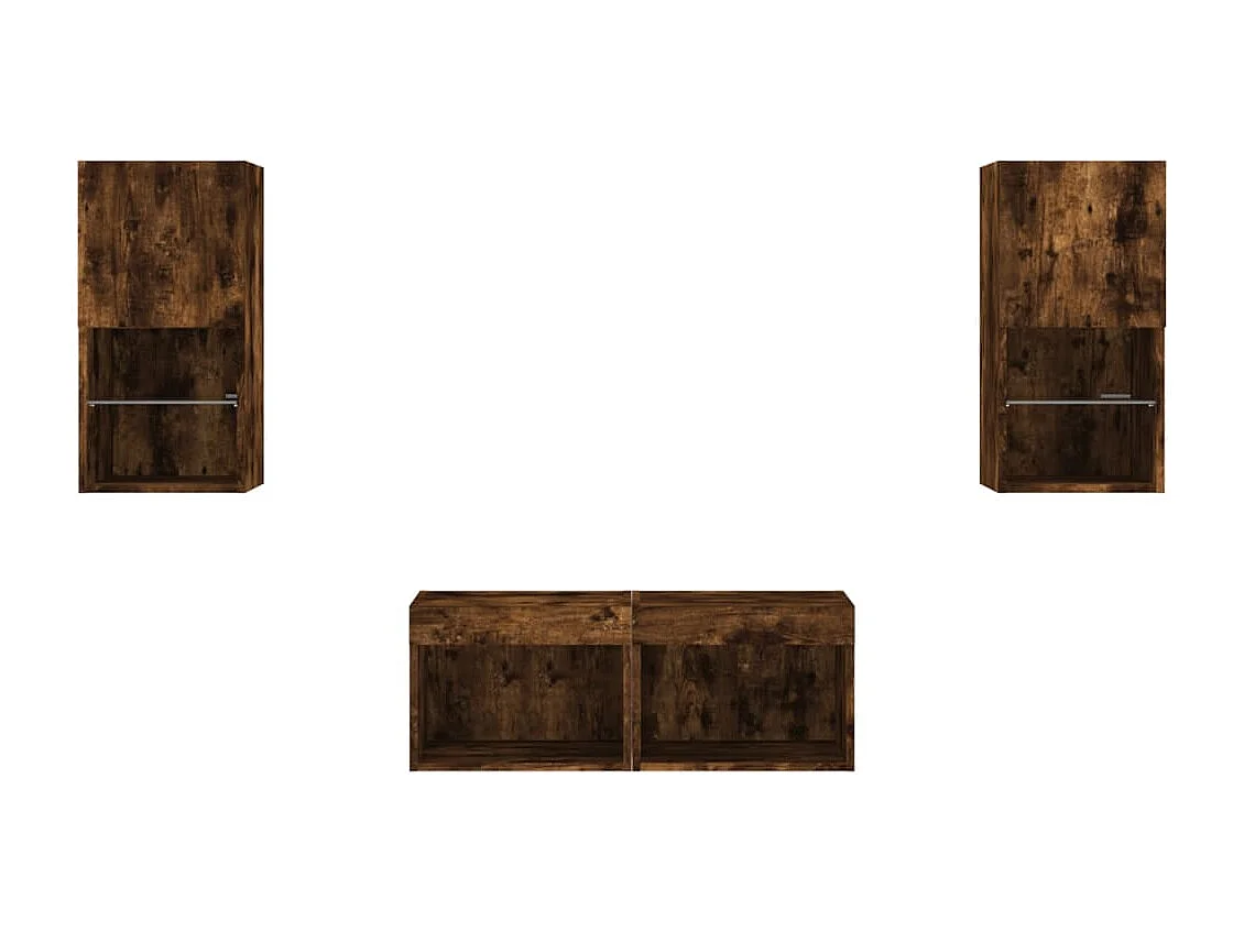 Cecilia Fernanda  Meuble TV muraux 4 pcs avec lumières LED chêne fumé