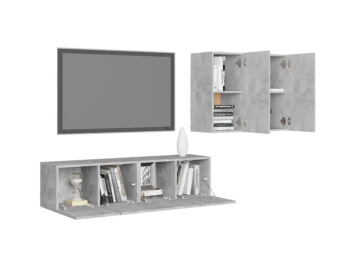 Bethany  Ensemble de meubles TV 4 pcs Gris béton Bois d'ingénierie