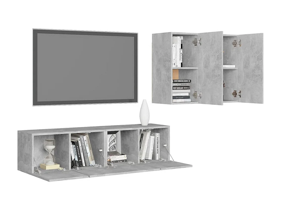 Bethany  4-delige Tv-meubelset spaanplaat betongrijs