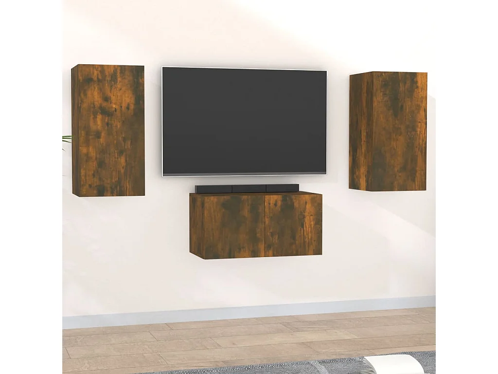 Deadwood  Ensemble de meubles TV 3 pcs Chêne fumé Bois d'ingénierie