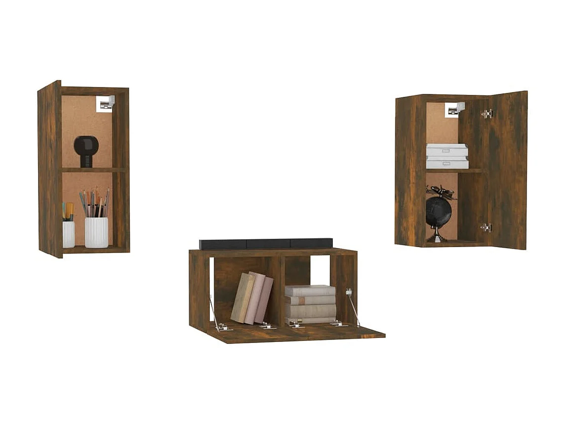Deadwood  Ensemble de meubles TV 3 pcs Chêne fumé Bois d'ingénierie