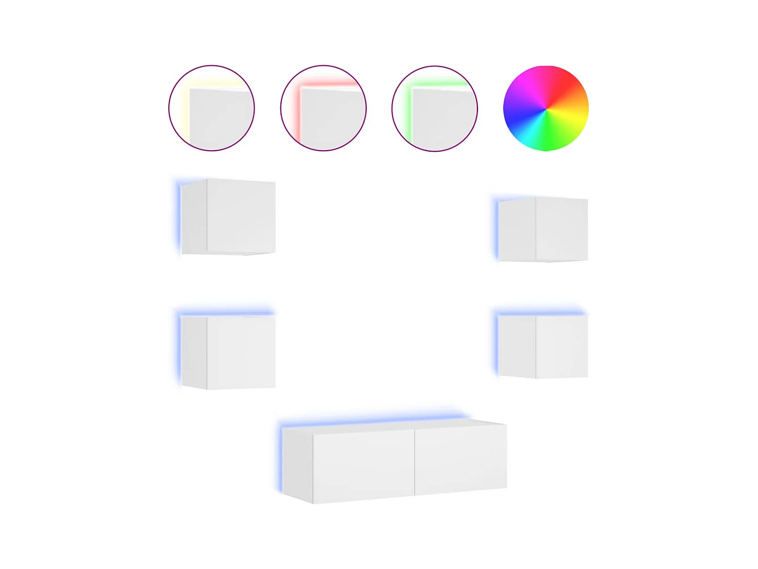 Bellville  Meuble TV muraux 5 pcs avec lumières LED blanc