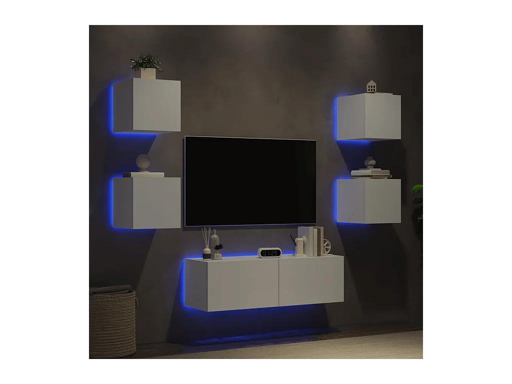 Bellville  Meuble TV muraux 5 pcs avec lumières LED blanc