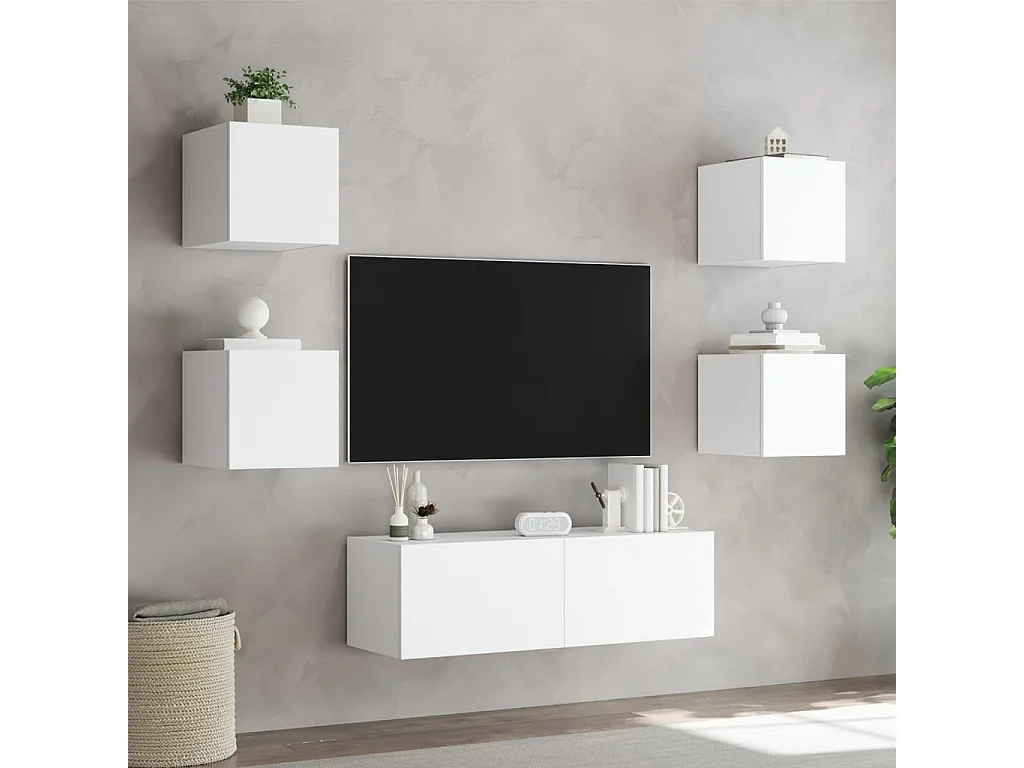 Bellville  Meuble TV muraux 5 pcs avec lumières LED blanc