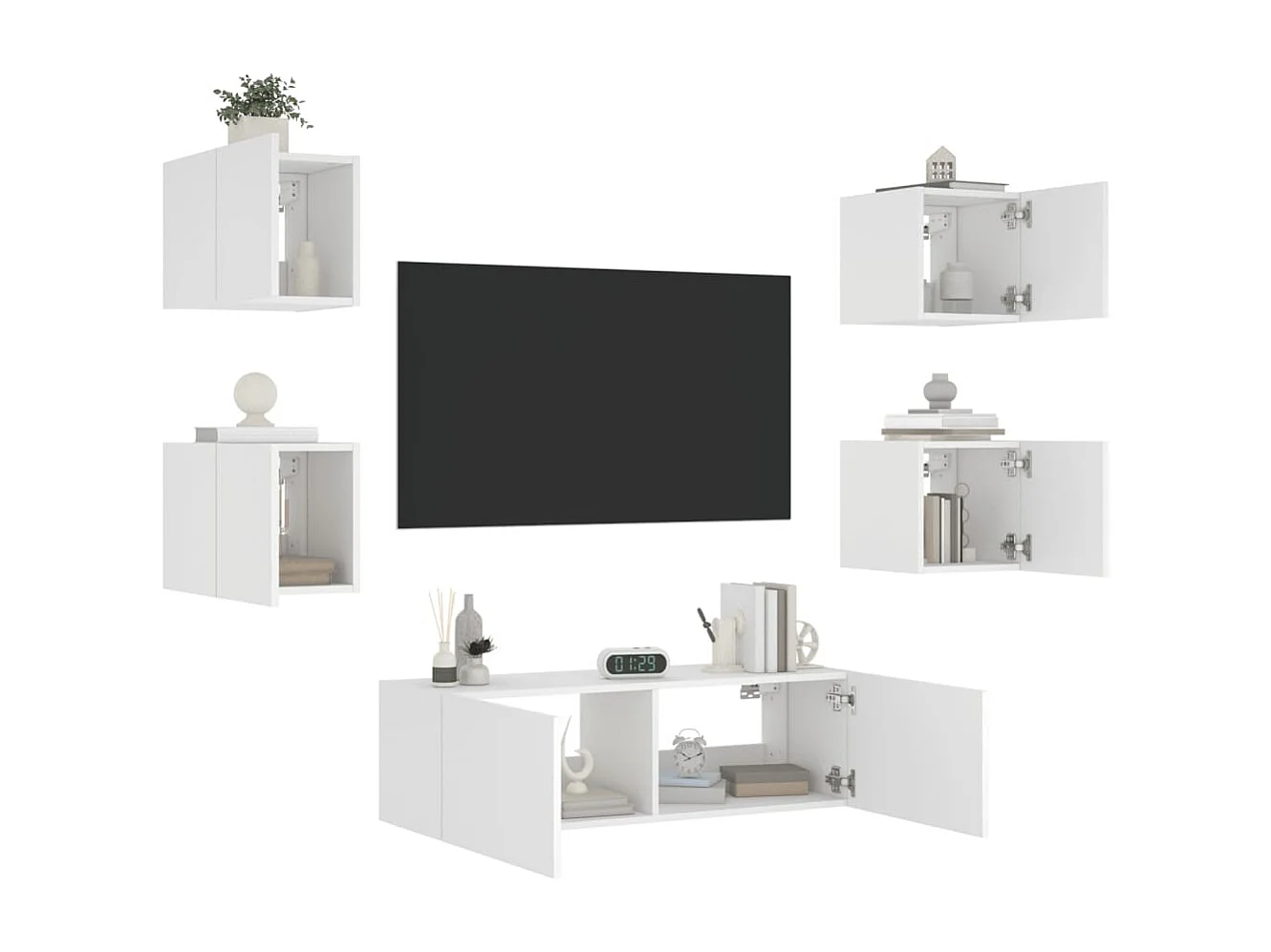 Bellville  Meuble TV muraux 5 pcs avec lumières LED blanc