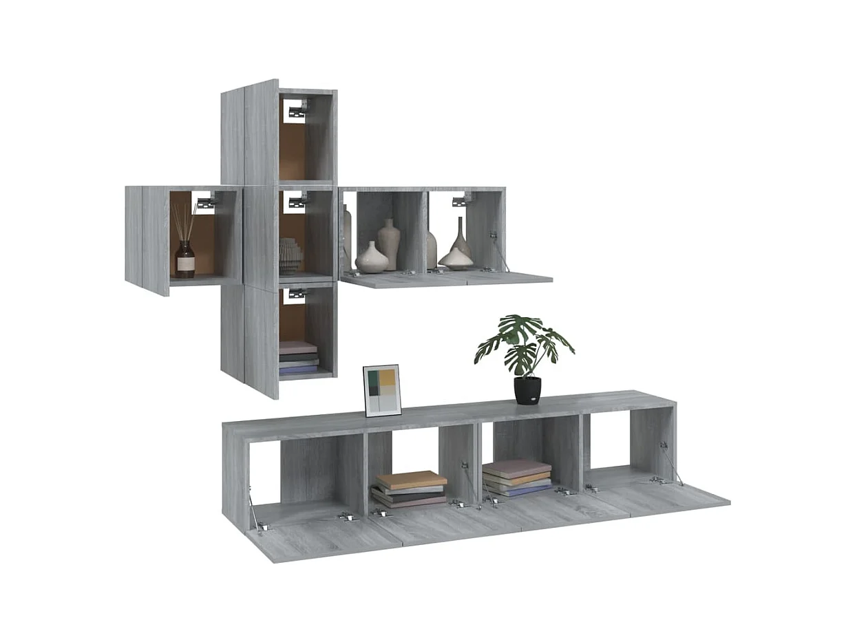 Evangelina  Ensemble de meubles TV 7 pcs Sonoma gris Bois d'ingénierie