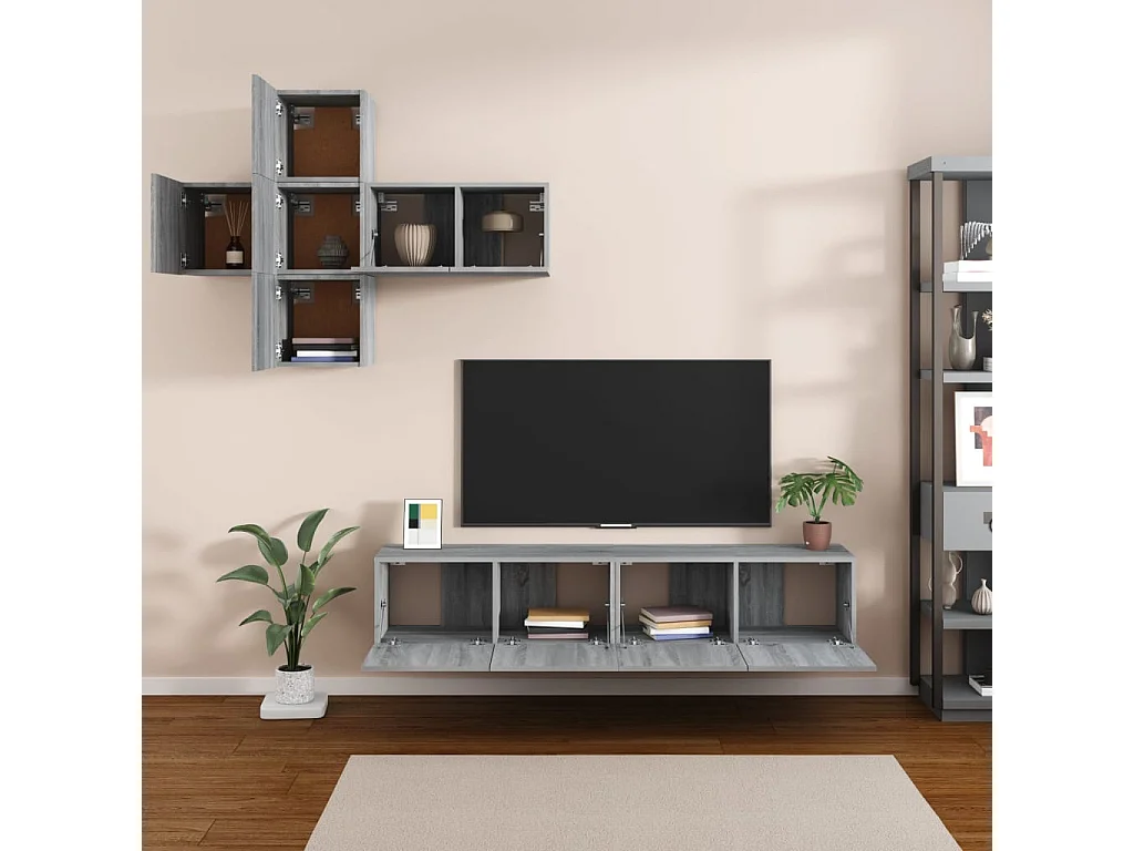 Evangelina  Ensemble de meubles TV 7 pcs Sonoma gris Bois d'ingénierie