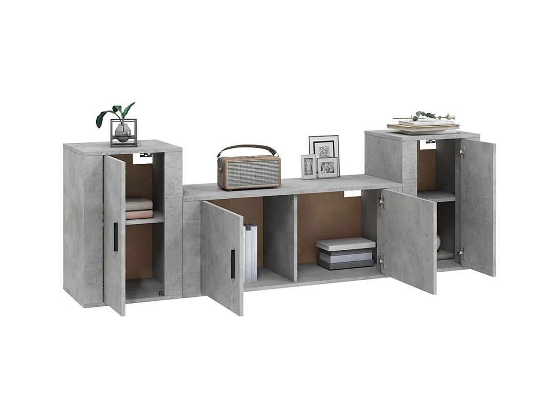 Leo  Ensemble de meubles TV 3 pcs Gris béton Bois d'ingénierie