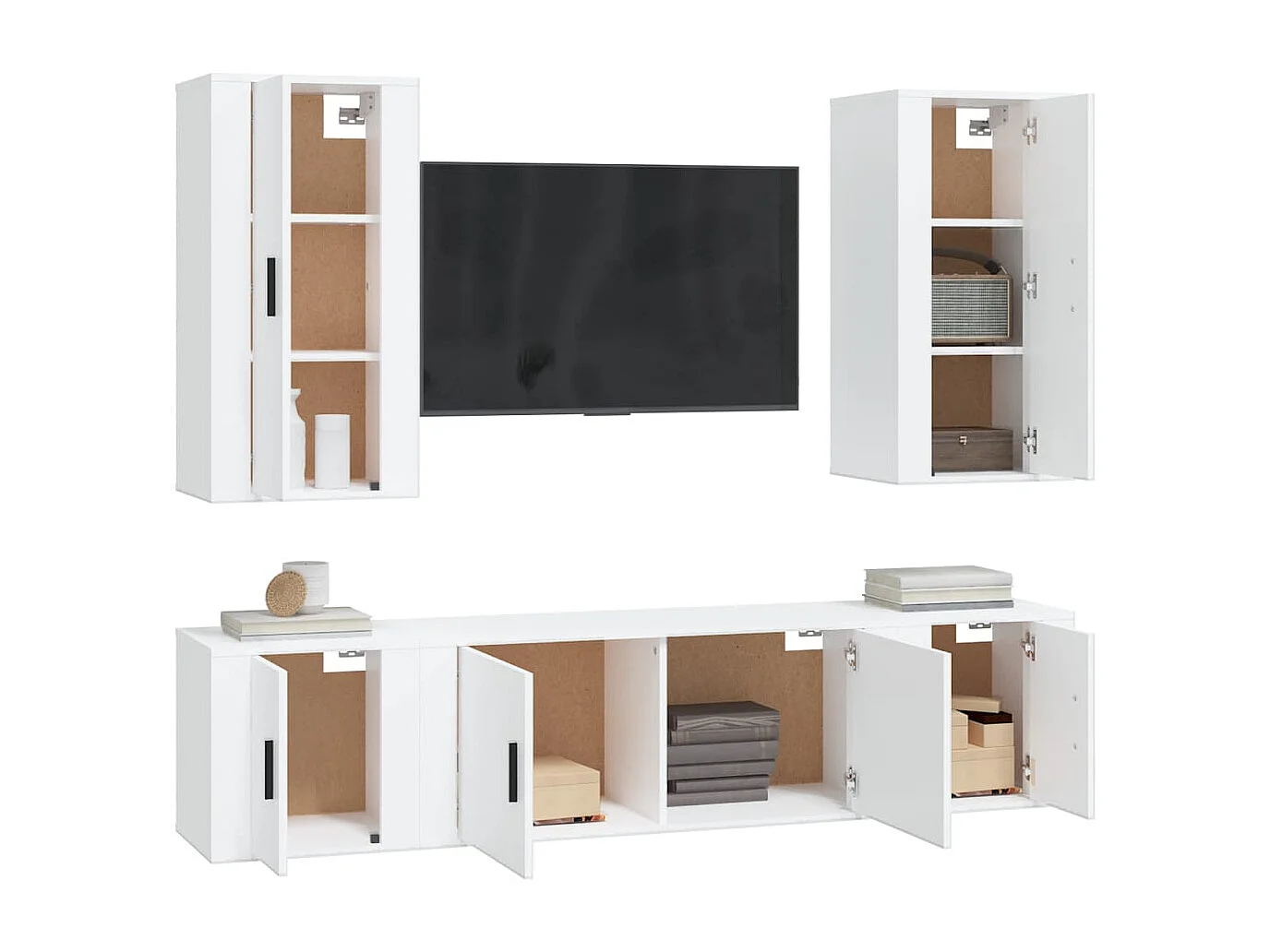 Erp  5-delige Tv-meubelset bewerkt hout wit