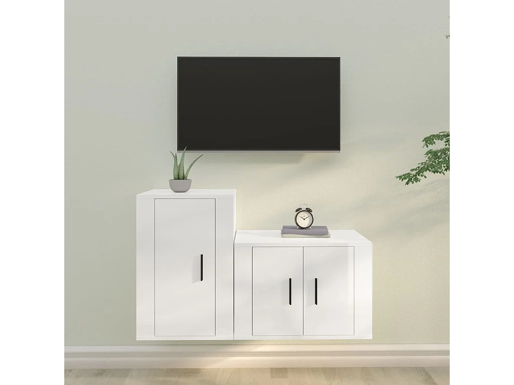 Rynira  Ensemble de meubles TV 2 pcs blanc brillant bois d'ingénierie