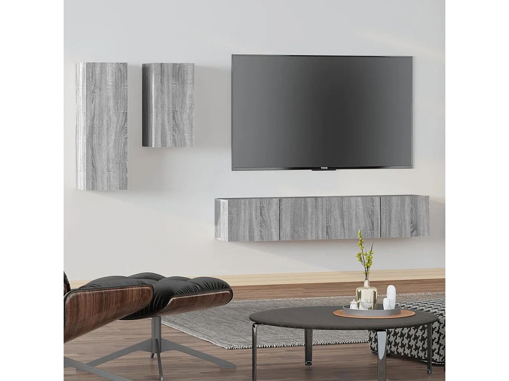 Mylan  4-delige Tv-meubelset bewerkt hout grijs sonoma eikenkleurig