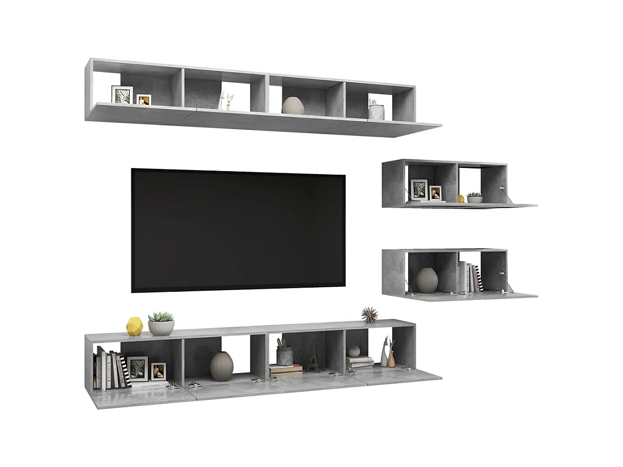 Clara  Ensemble de meubles TV 6 pcs Gris béton Bois d'ingénierie