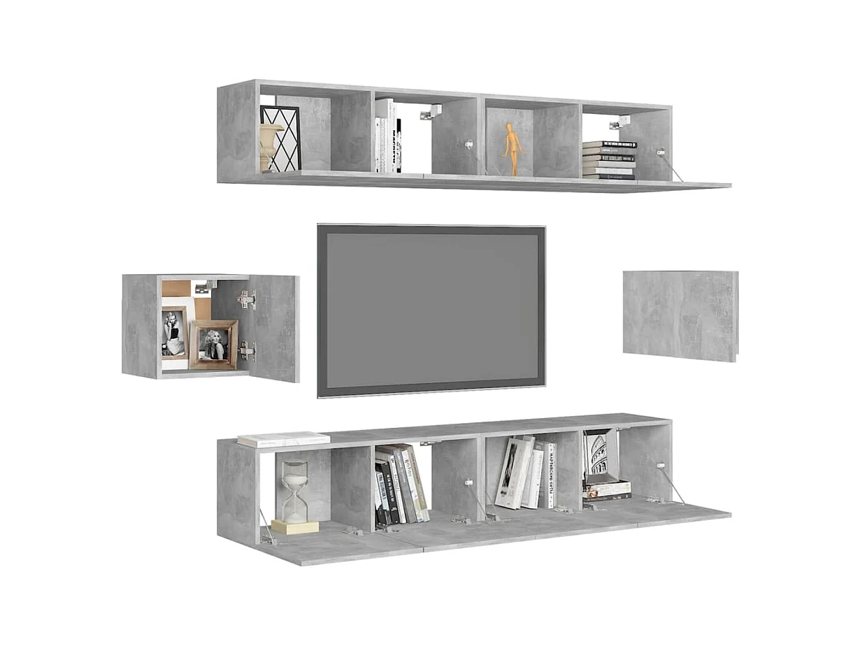 Ferenc  Ensemble de meubles TV 6 pcs Gris béton Bois d'ingénierie