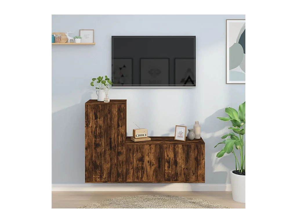 Adam  Set de muebles de TV 2 pzas madera contrachapada roble ahumado