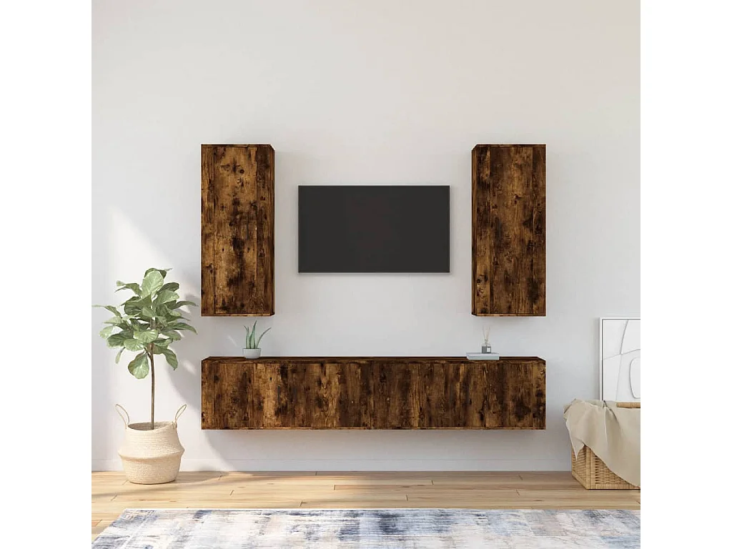 Jayda  Ensemble de meubles TV 4 pcs Chêne fumé Bois d'ingénierie