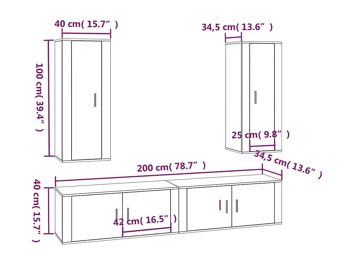 Jayda  Ensemble de meubles TV 4 pcs Chêne fumé Bois d'ingénierie