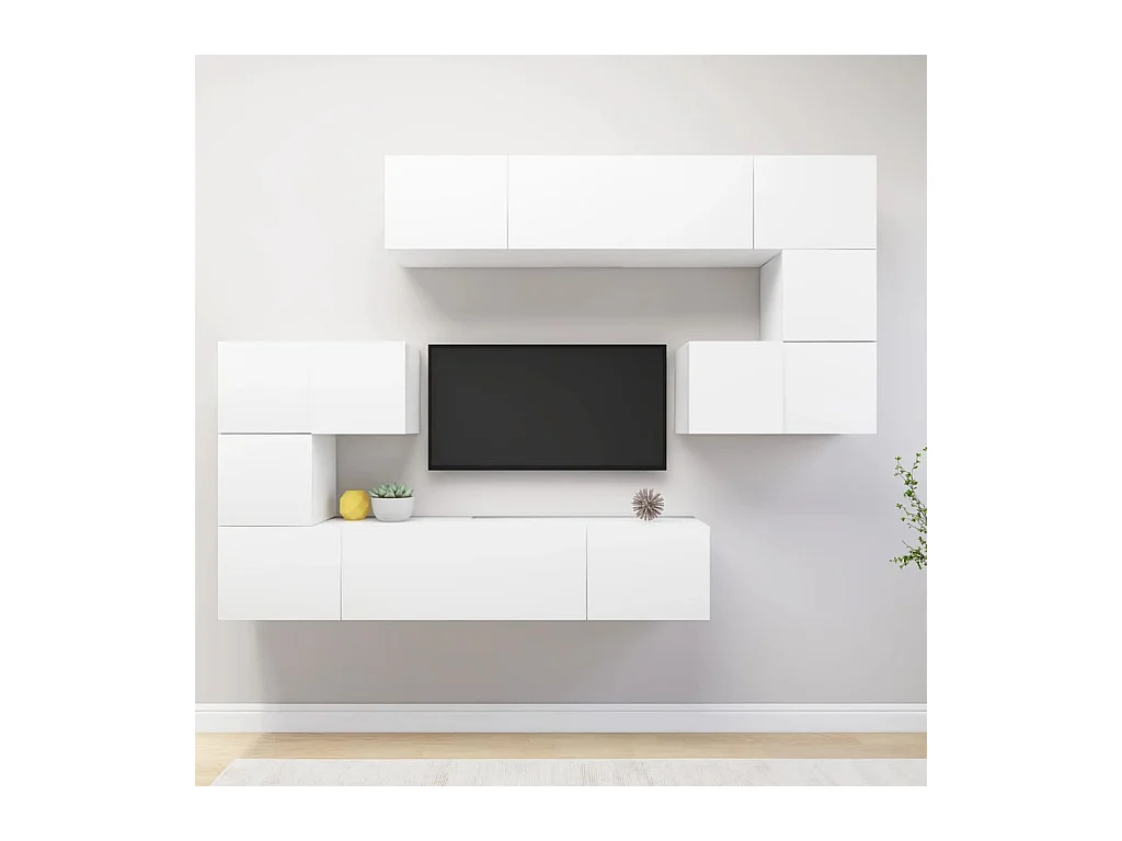 Hector  Set de mueble para TV de 8 piezas madera de ingeniería blanco