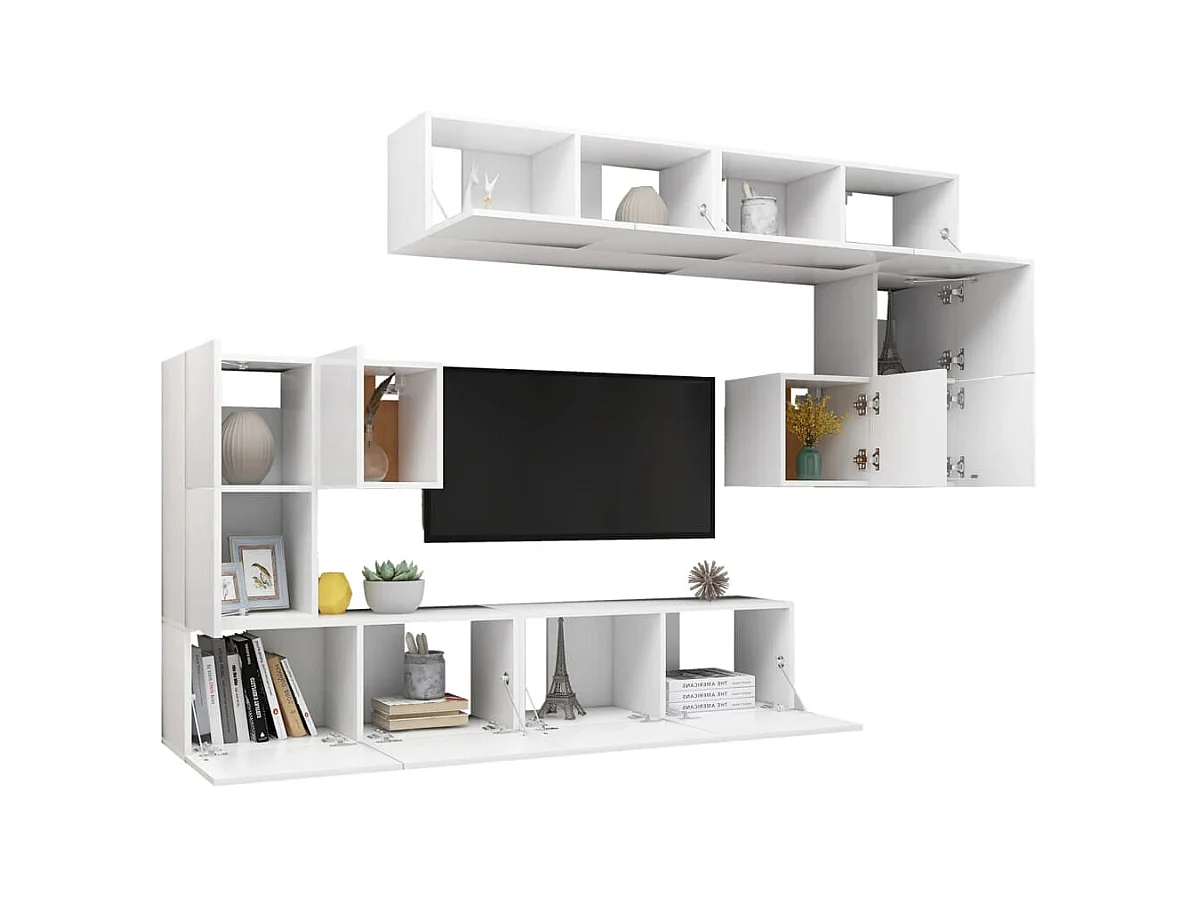 Hector  Set de mueble para TV de 8 piezas madera de ingeniería blanco